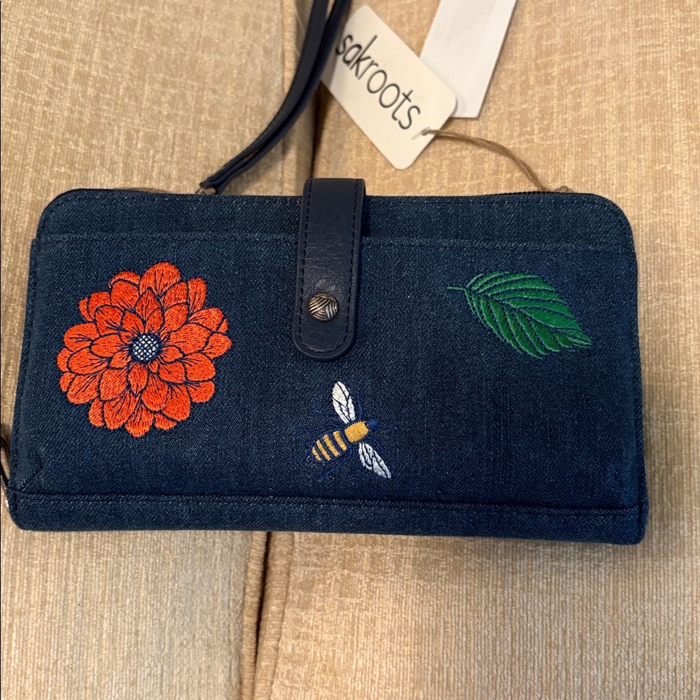 Sakroots Denim Wristlet with Orange and Green Embroidery - Picture 11 of 11